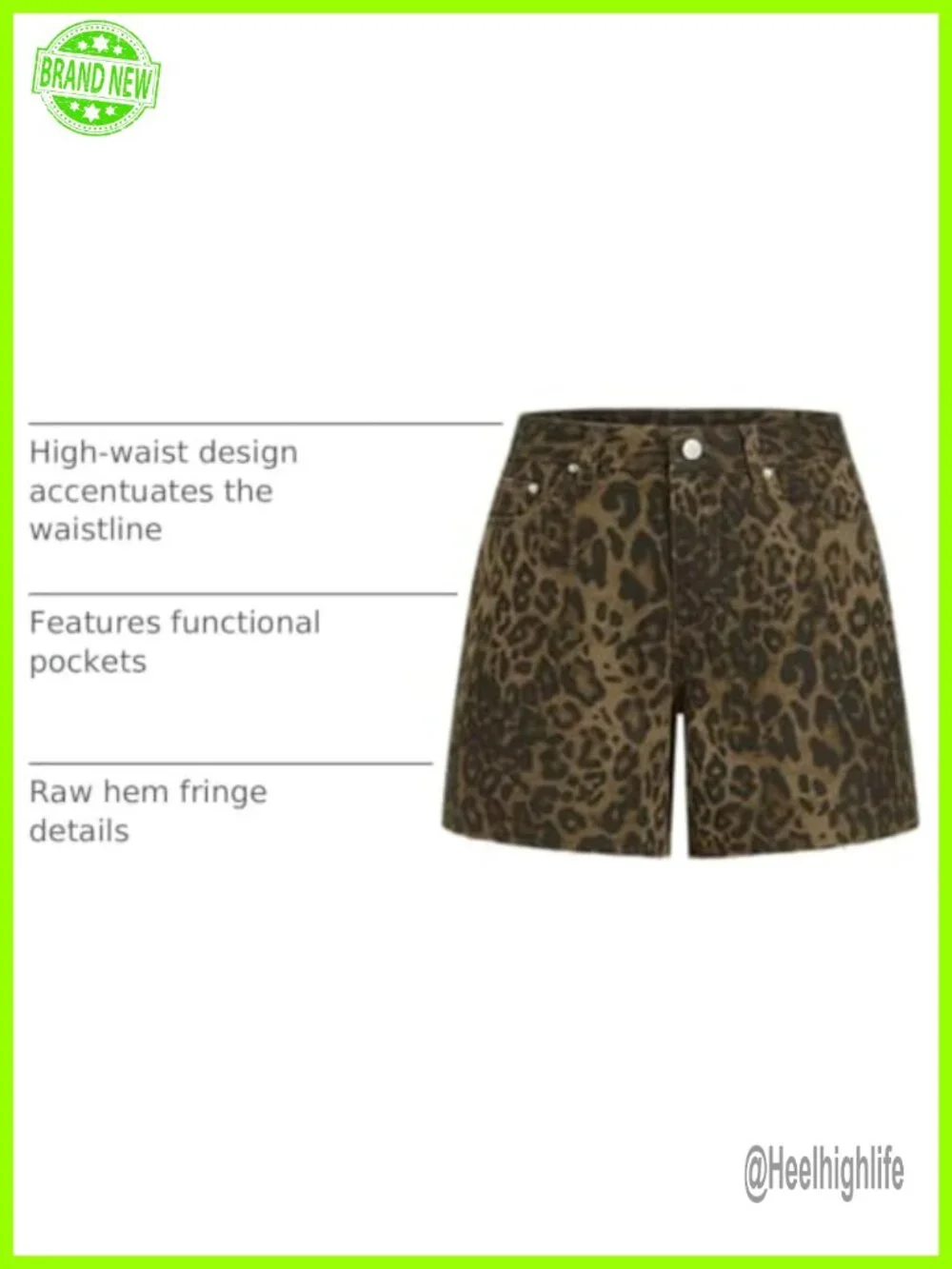 Leopard Print Denim Jean Shorts High Rise Frayed Hem Casual Summer